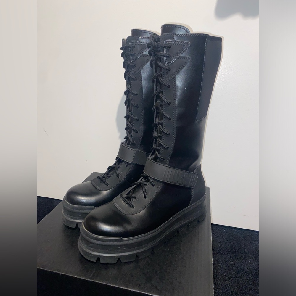UGG Flynn Black Lace-Up Platform Knee-High Boots